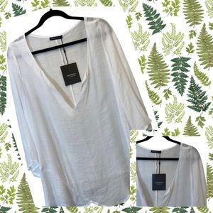 👚NWT  Summery Beachwear White Linen-Look Shirt/Swimsuit Coverup Size Large👚